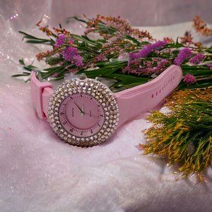 Geneva Crystal Pink Large Face Statement Watch with Japanese Quartz Movement